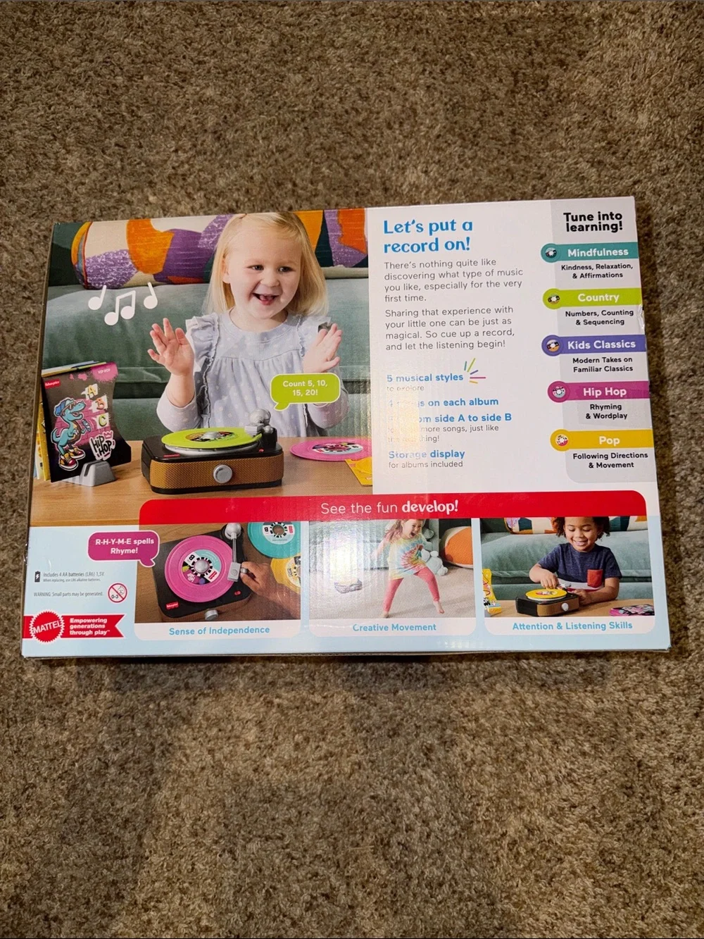 Fisher-Price Rockin’ Record Player Musical Toy W/Turntable & 5 Albums